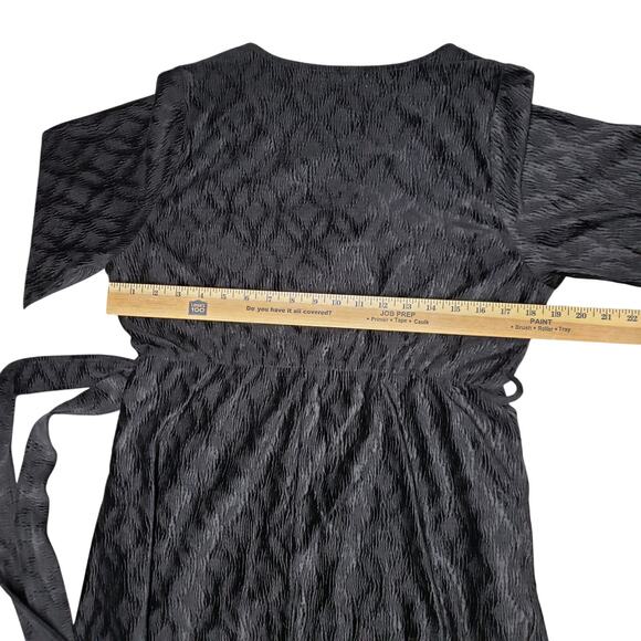 Polagram Textured Velour Midi Dress L V-Neck Belted Pockets Elegant Modest Fit - Picture 10 of 15